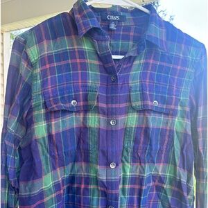 M Chaps purple blue green flannel